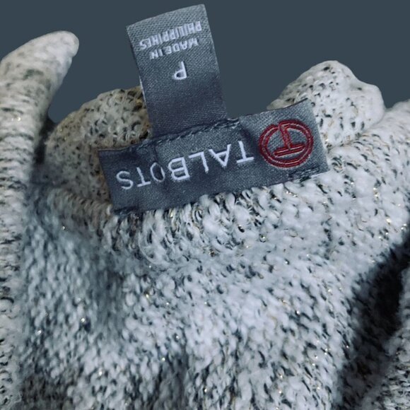 TALBOTS LADIES PETITE OPEN FRONT COLLARED GRAY METALLIC THREADING EUC P - Picture 2 of 8